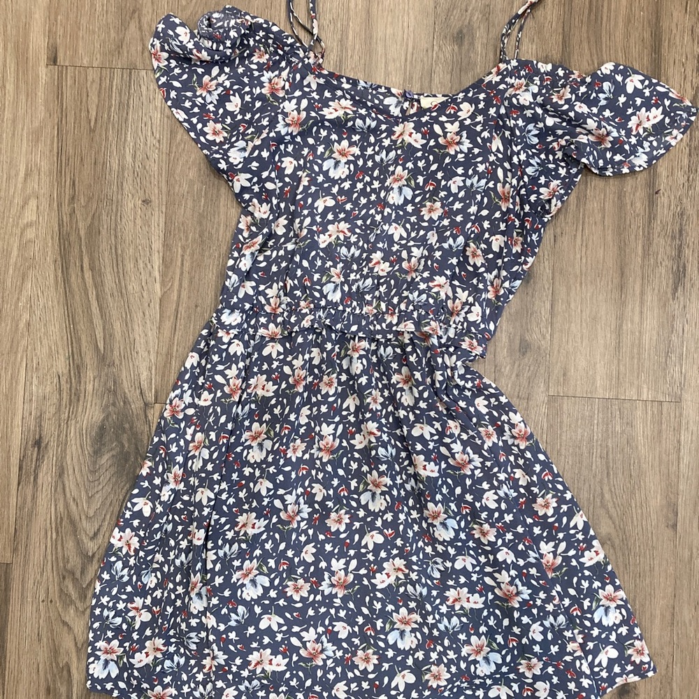 Navy floral off shoulder dress